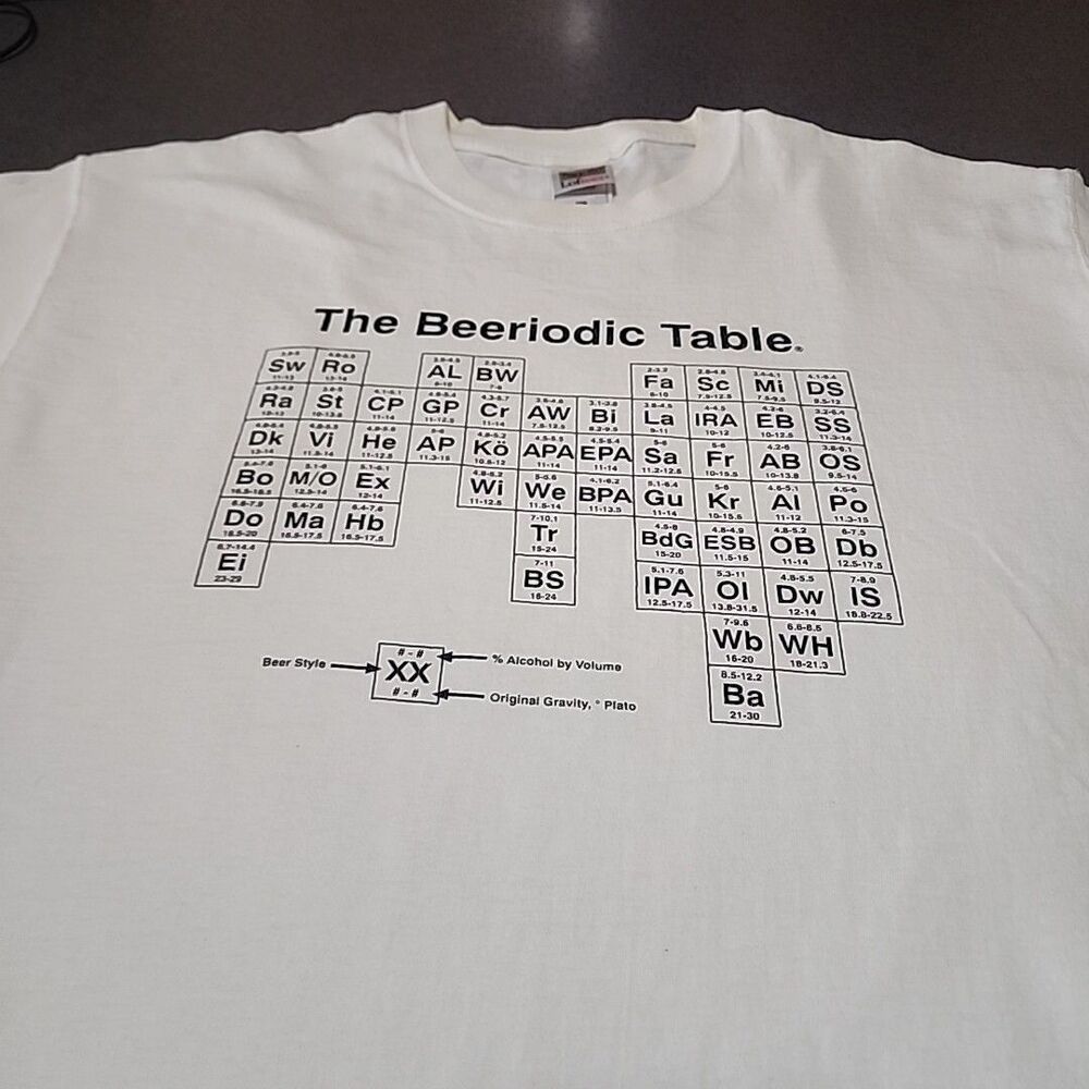 Beeriotic Table Novelty Humor men's XL white  short sleeve T-shirt FOTL Lofteez